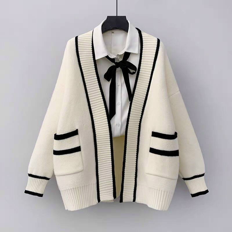 Áo khoác cardigan len nữ dài tay ulzzang Hàn Quốc, Áo cadigan len tăm vintage dệt kim