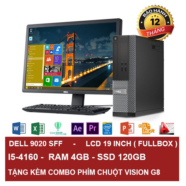 [TẶNG KÈM PHÍM + CHUỘT] Máy tính đồng bộ DELL-Máy tính văn phòng Dell 9020 SFF - CORE i5 - SSD 120GB - CÓ KÈM MÀN HÌNH