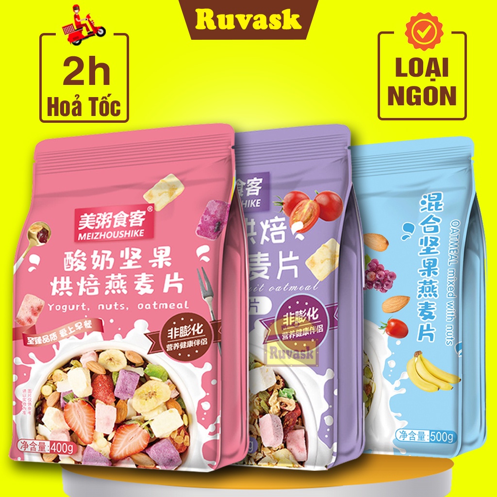 Ngũ Cốc Giảm Cân  Ăn Kiêng Sữa Chua Mix Hoa Quả MEIZHOUSHIKE- Ngũ Cốc Ăn Sáng Trái Cây Sấy Khô Oatmeal- Đồ Ăn Vặt RUVASK