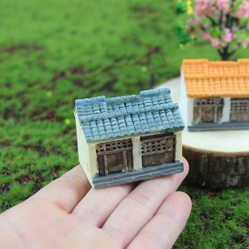 Tiểu cảnh mini ❤️ Mô hình Ngôi nhà cổ ở nông thôn cổ trang trí sân vườn, tiểu cảnh, sen đá, bàn làm việc