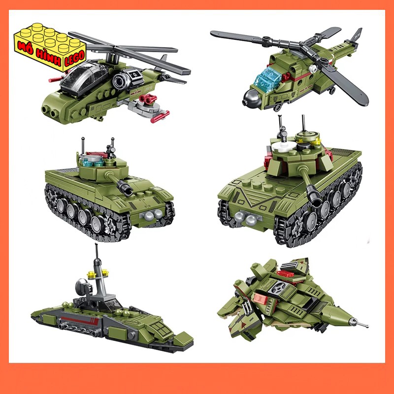 Đồ chơi lắp ráp lego giá rẻ 6 trong 1 Sembo block 105330-35 mô hình xe tăng máy bay chiến đấu
