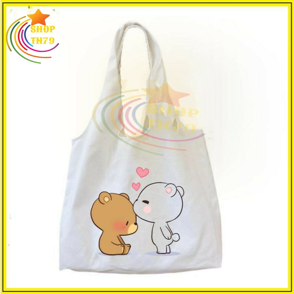 Túi đeo vai thời trang vải canvas mềm loại to đi hoc , đi chơi , đi làm đều rất đẹp - 2 GẤU HÔN