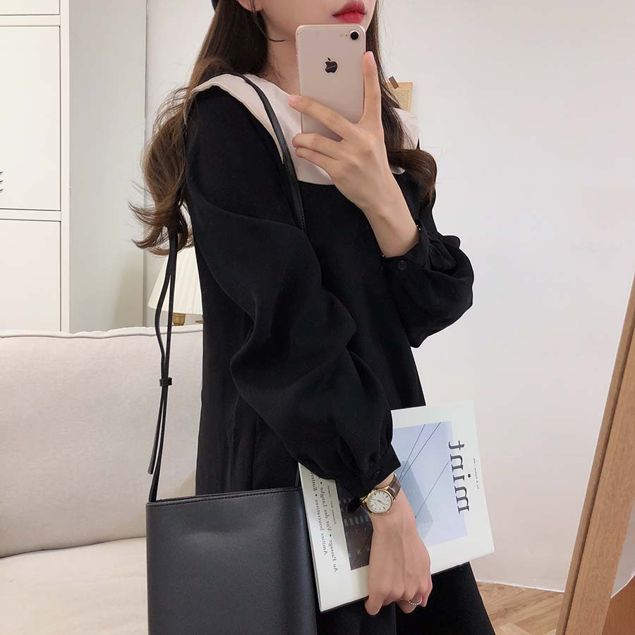 Đầm tay dài cổ lá tròn phong cách cổ điển thời trang cho nữ 31026