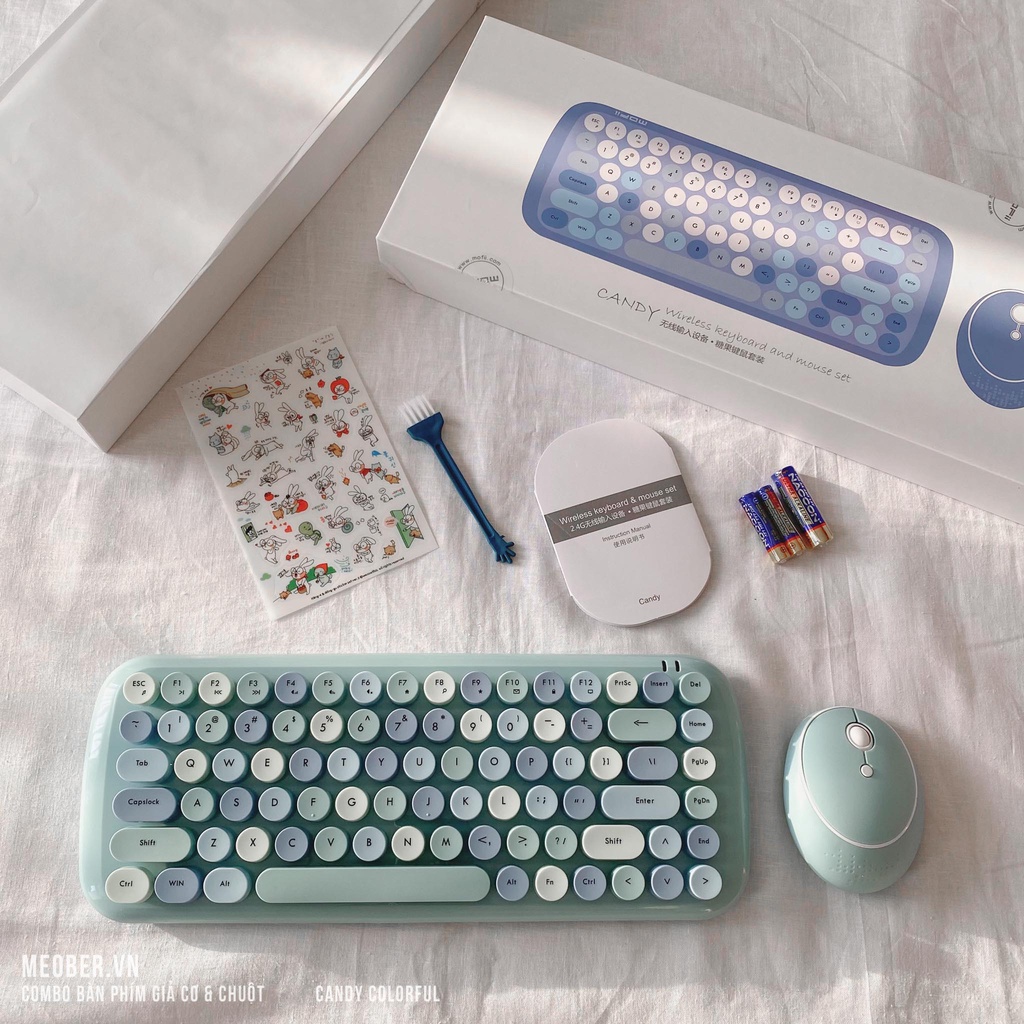 Bộ bàn phím cute không dây giả cơ & chuột MOFii Candy Colorful (5 Màu)