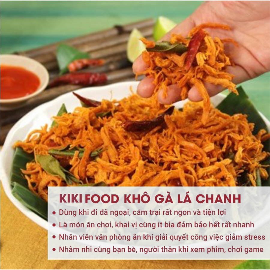 Khô gà lá chanh xé cay 300G KIKIFOOD vừa ngon vừa rẻ, đồ ăn vặt Việt Nam an toàn vệ sinh thực phẩm | BigBuy360 - bigbuy360.vn