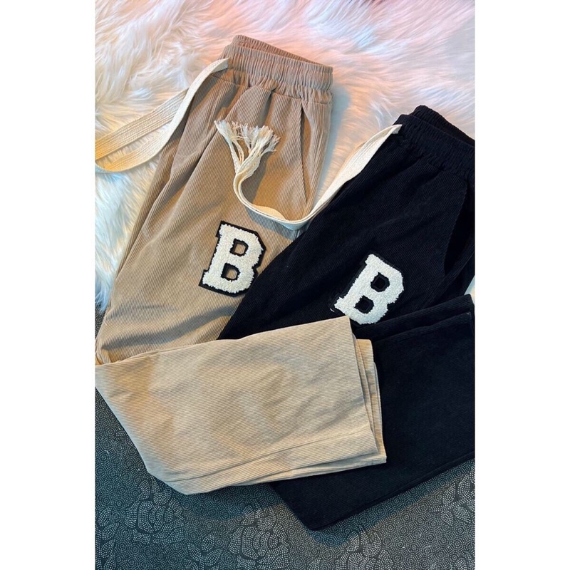 Quần Suông Tăm Ống Rộng Rút Dây Bản To Logo Chữ B Phong Cách Thời Trang Hàn Quốc(Hàng Sẵn)