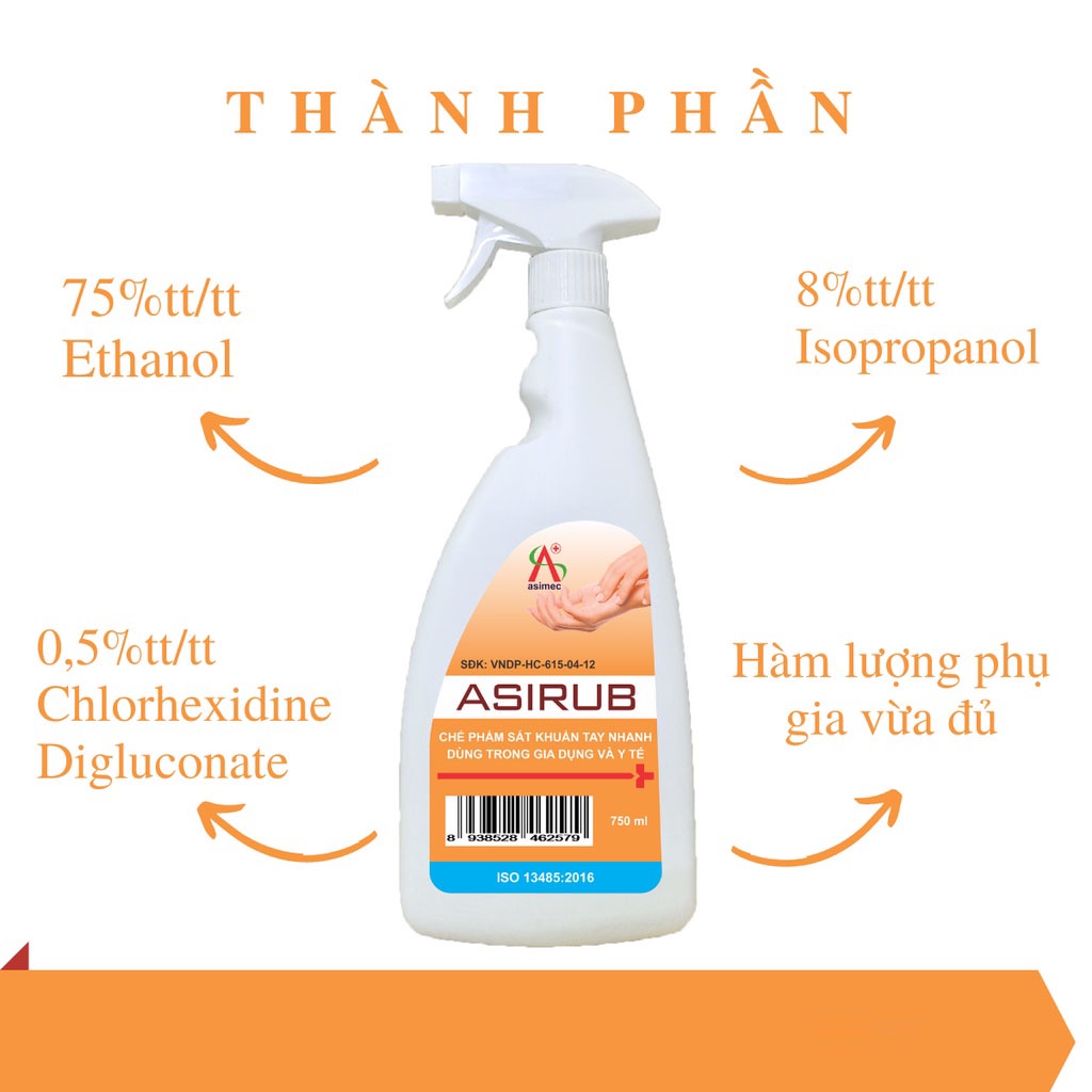 Dung dịch xịt rửa tay khô - nước sát khuẩn tay asirub chai 750ml - ảnh sản phẩm 1