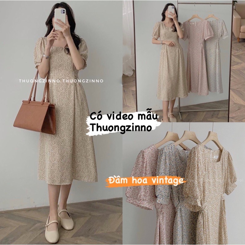 [Ảnh thật/Video] Đầm hoa vintage Myan dự tiệc dáng xoè tay cộc dễ thương Váy hoa ulzzang dáng dài Quảng Châu