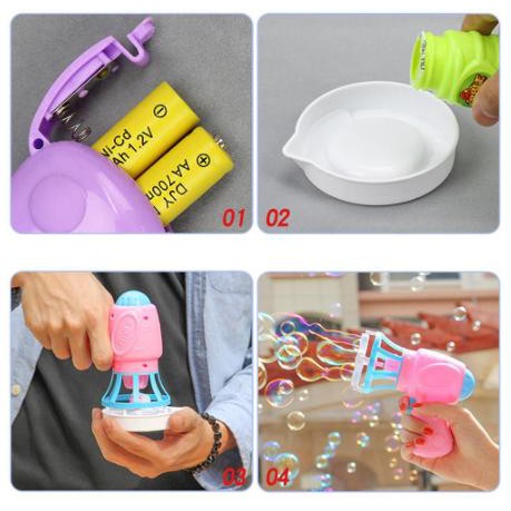 Súng Bắn Bong Bóng Xà Phòng 4 Nòng Có Quạt Dùng Pin
