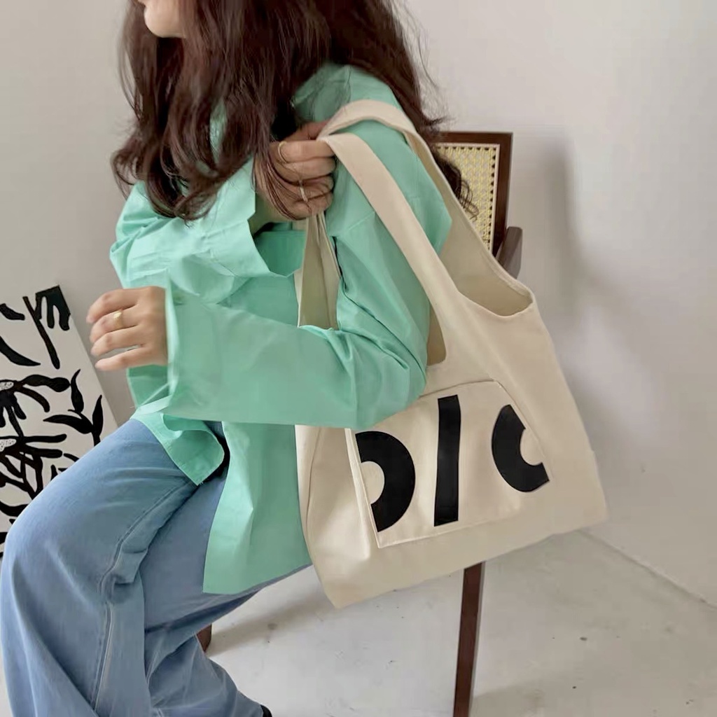 Túi xách tote vải bạt đeo vai sức chứa lớn phong cách Hàn Quốc cho nữ