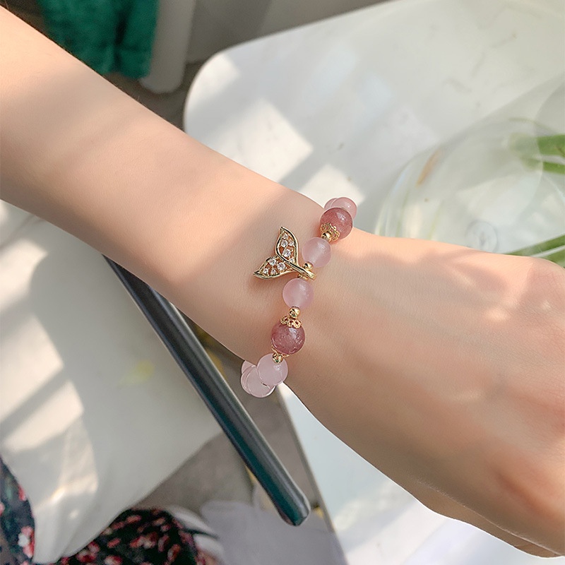 OIMG  Vòng Tay Chuỗi Hạt Pha Lê Hồng Hình Đuôi Cá Cho Nữ