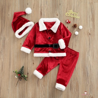 Set đồ ông già Noel gồm áo cardigan tay dài + quần dài và nón thời trang giáng sinh dành cho bé