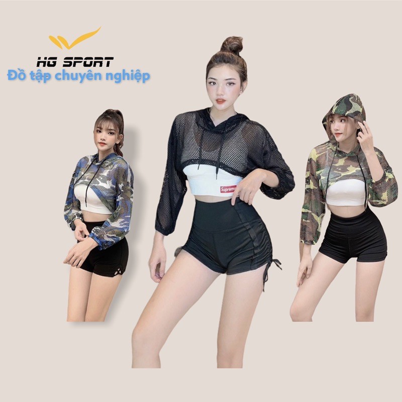 Áo Tập Gym, Zumba, Đồ Tập Thể Thao Nữ Croptop dáng rộng, có mũ CRD01