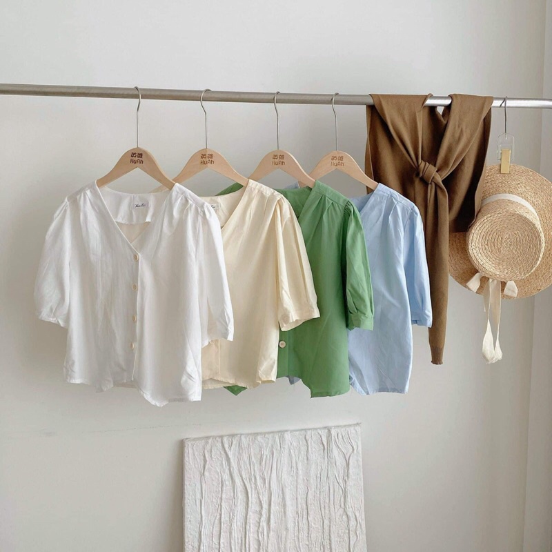 sơ mi cổ v vạt lượn 8603