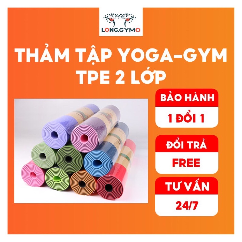 Thảm Tập YOGA, GYM 2 Lớp Cao Cấp, Thảm Tập Yoga Chống Trượt + Kèm Túi Đựng + Quà Tặng Ngẫu Nhiên.