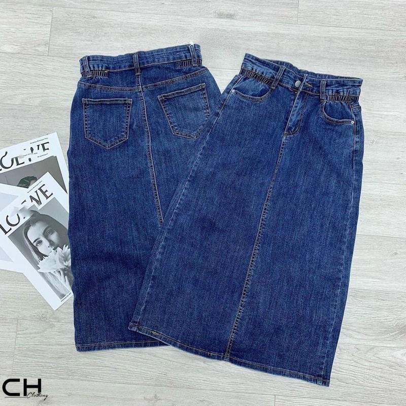 Chân váy jean dài cạp chun xinh xắn