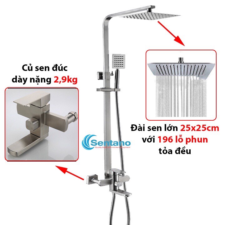 Sen Cây Tắm vuông Nóng Lạnh dòng cao cấp nhất Sentano STN-101 PLUS INOX 304 cao cấp