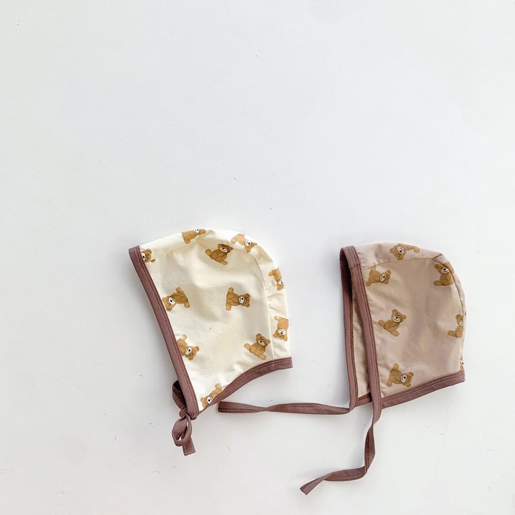 Bộ Áo Liền Quần Chất Liệu Cotton In Hình Gấu Dễ Thương Kèm Nón Thời Trang Mùa Hè Cho Bé Sơ Sinh