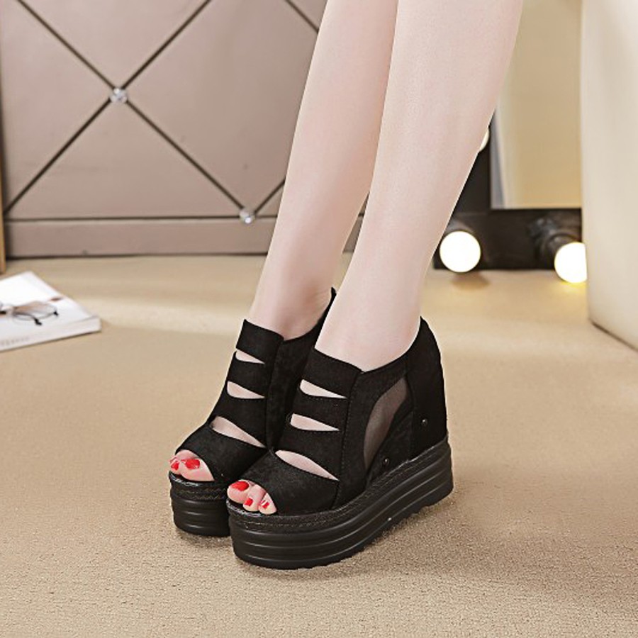 Sandal đế xuồng X375 cao 12cm siêu nhẹ, độ dốc đế ít rất dễ đi