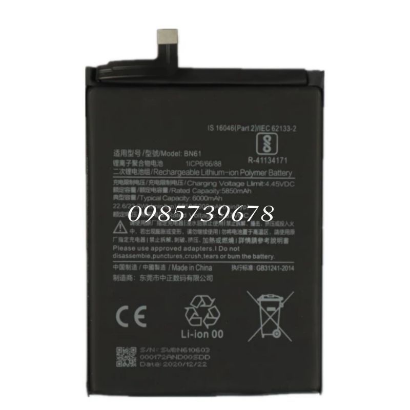 Pin Cho Xiaomi POCO X3 Pin 6000MAh BN61 Bateria_ Pin xịn bảo hành 6