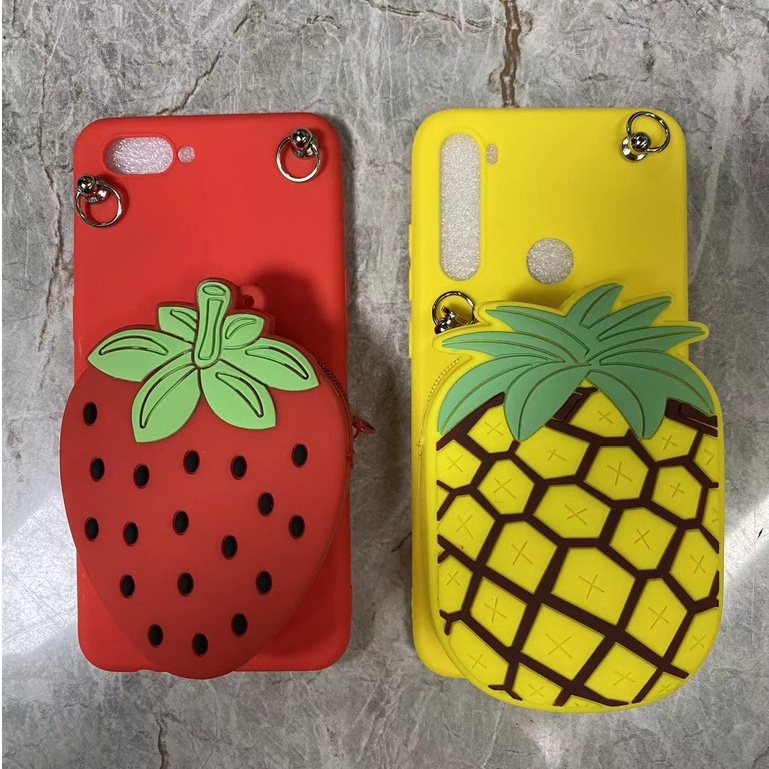 Ốp điện thoại mềm có dạng ví hình dâu / dứa / bơ iPhone 11 pro xr xs x max 6 6s 7 8 plus