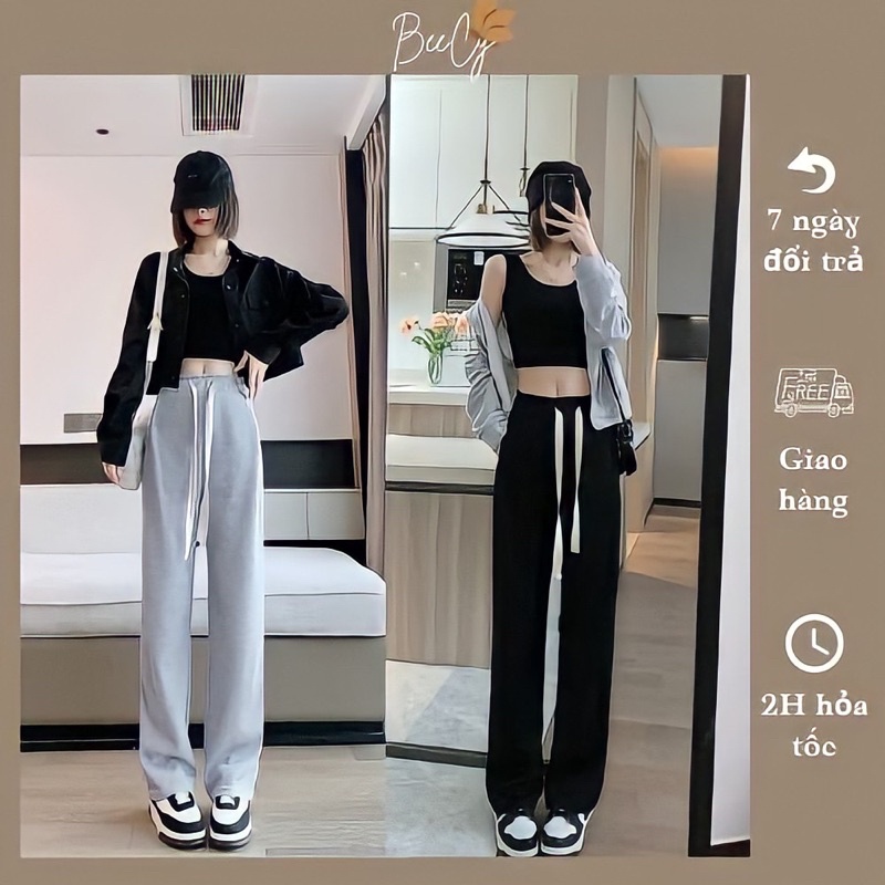 Quần ống rộng jogger nữ unisex dây rút bản to BeeCy chất da cá dày dặn dáng suông mặc hè thu đông mã JG003