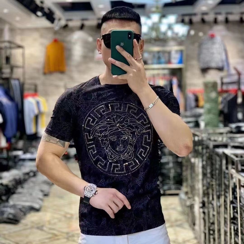 Áo Thun Tay Ngắn In Logo Versace Đính Đá Thời Trang Cho Nam