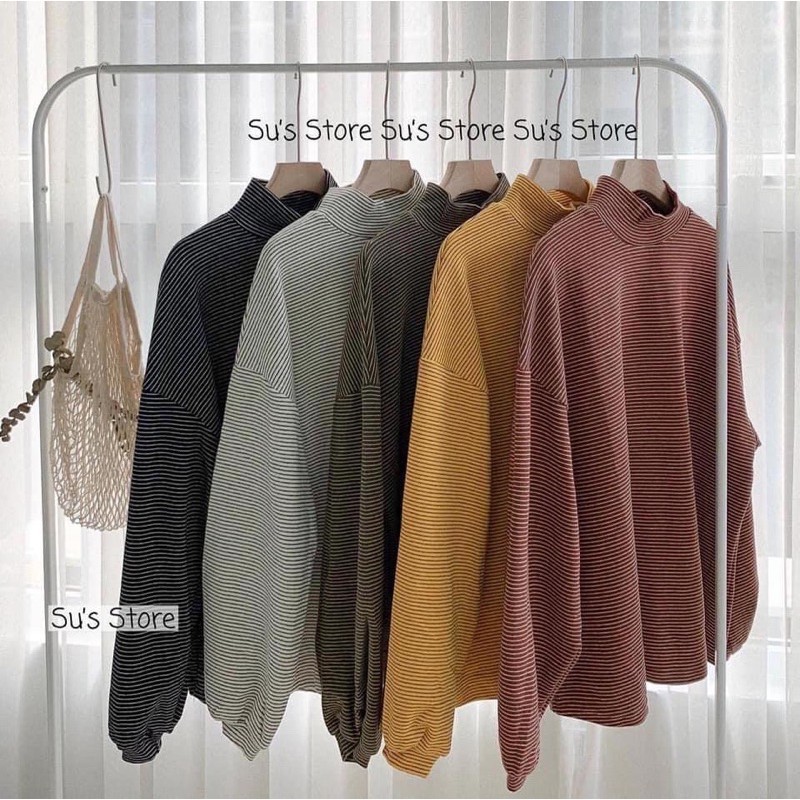 Áo nỉ kẻ cổ cao - hàng loại 1