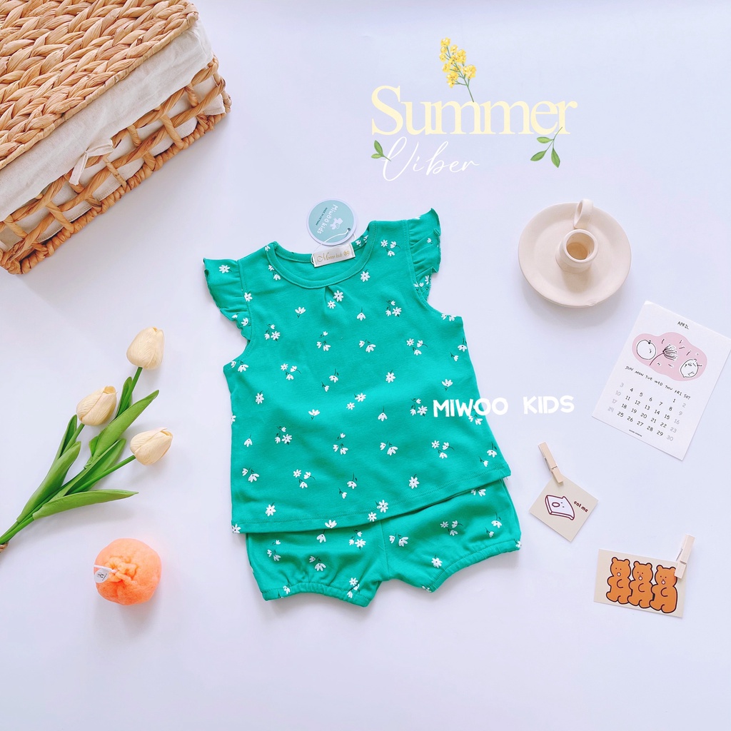 Bộ thun đùi cotton cánh tiên hãng Miwoo kids họa tiết siêu yêu cho bé gái bảng màu 4