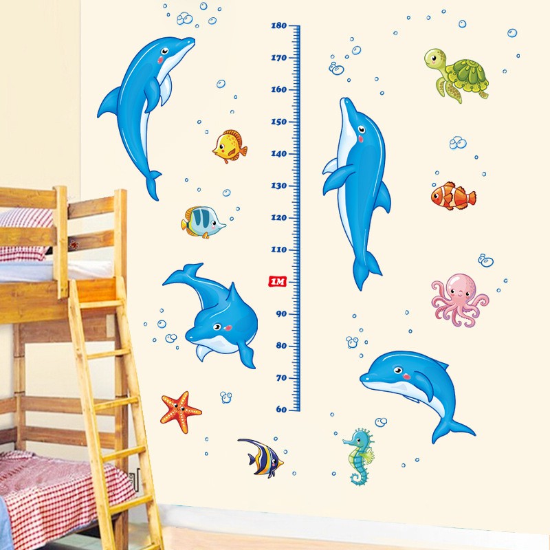 Decal Tranh dán tường động vật cho bé - 4 chú cá đo chiều cao