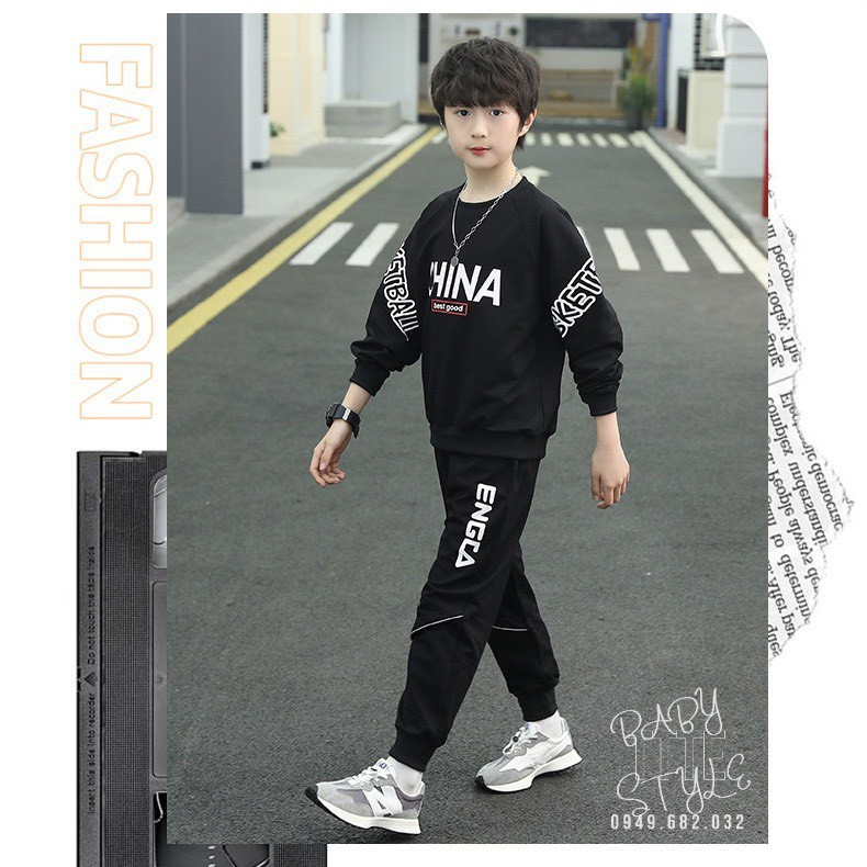 Bộ nỉ bé trai, bộ quần áo thể thao thu đông &quot;CHNA&quot; 14-45kg. Vải da cá dày dặn. Thoải mái. B36