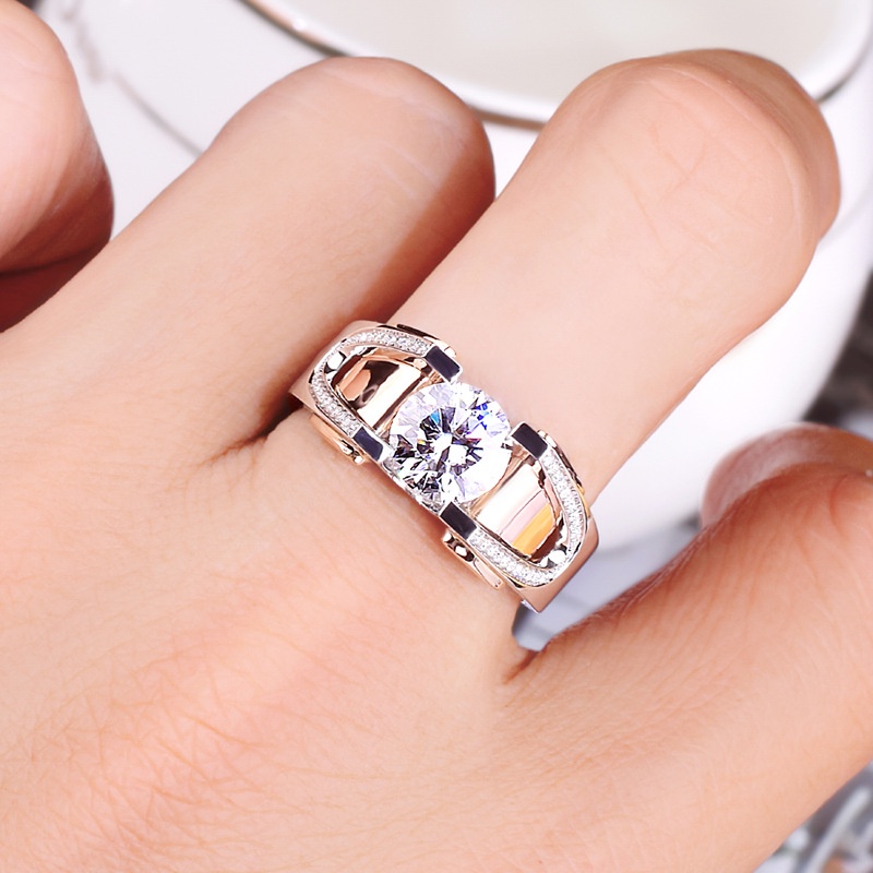Nhẫn Moissanite Nhập Khẩu Mỹ Màu Sắc Tám Trái Tim Và Tám Mũi Tên 2 Karat Hai Màu Thanh Lịch Cá Tính Cho Nam-NJ