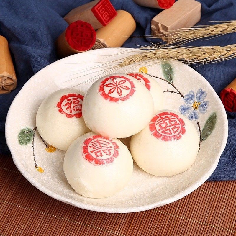 Mộc bánh pía, bánh bao, con dấu gỗ hoạ tiết hỉ phát lộc tài