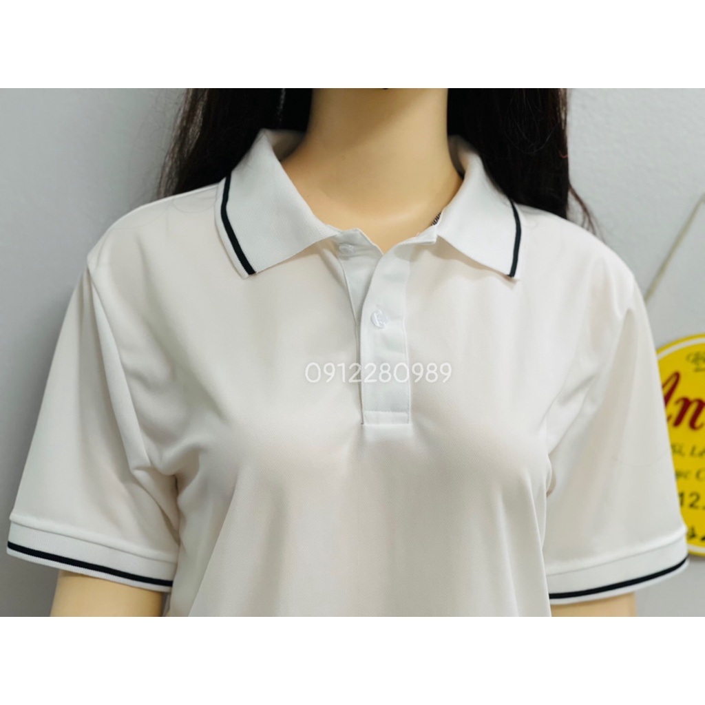 Áo thun có cổ nam nữ màu trắng thời trang vải thun cá sấu mè  _ Hình chụp thật