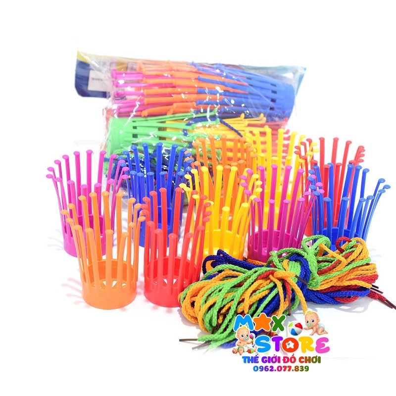 Bộ Đồ Chơi Rèn Luyện Kỹ Năng Đan Rổ - Bộ 8 Rổ Nhựa Kèm 32 Dây Đan