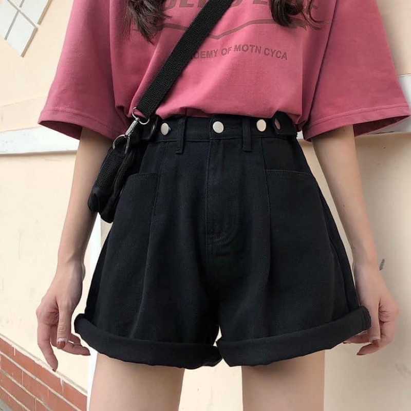 [Bigsize 55-88kg] Quần Ngố Cotton Ống Rộng, Đen Tuyền 3003, Lưng Cao, Không Giãn