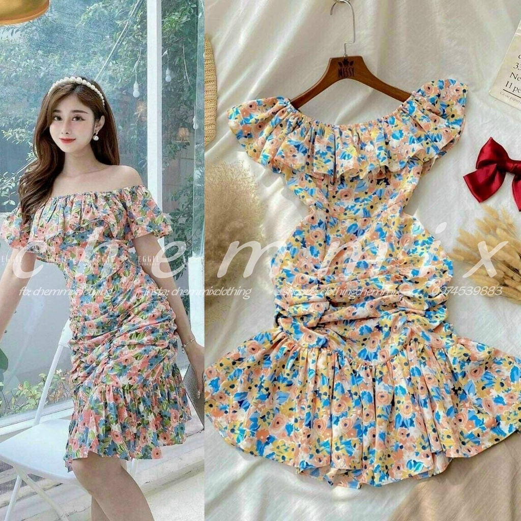 Đầm đuôi cá ngắn lụa hoa ChemMix siêu xinh cho nàng dạo phố, đi biển, dự tiệc