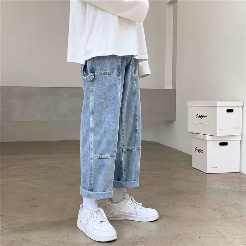  Quần baggy jean nam dễ phối đồ, Quần bò form nam, nữ ống suông ống rộng 02