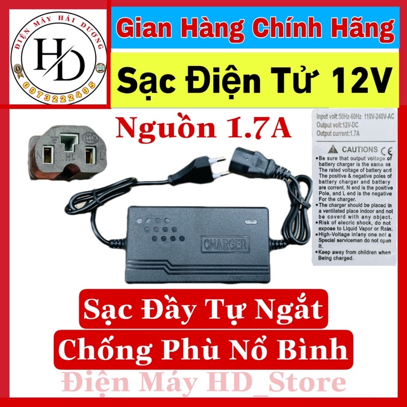 Sạc điện tử bình xịt điện 12V-12Ah.Dòng 1.7A.Sạc đầy tự ngắt,chống phù bình.Bảo hành 6T