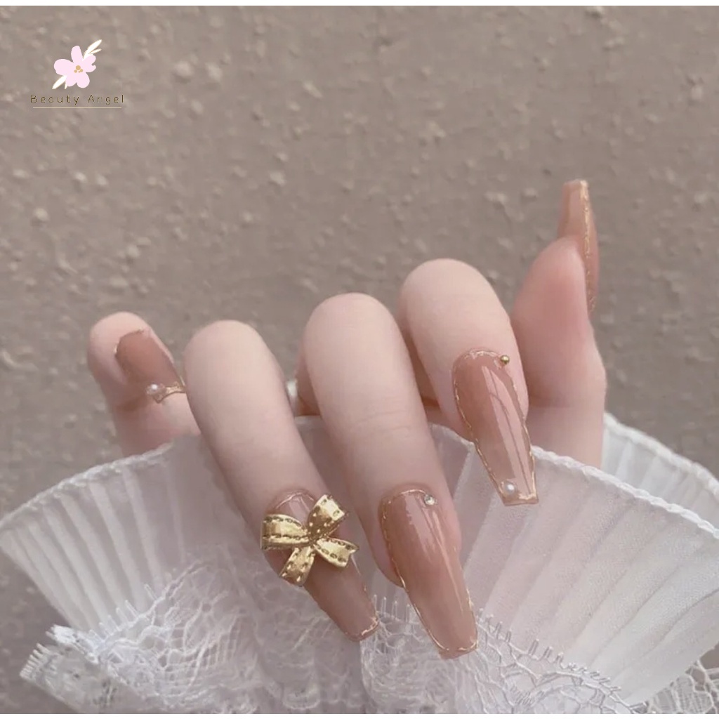 Móng Tay Giả Đính Nơ Hình Gấu Dễ Thương/Móng Tay Giả 3d / Móng Tay Giả Kèm Keo Móng Dài/ nơ kèm keo dán dễ thương xinh xắn