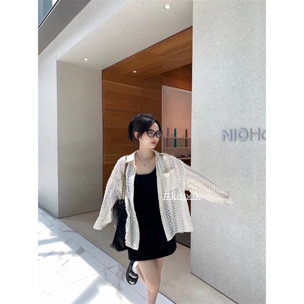 Áo sơ mi đan lưới phong cách cổ điển