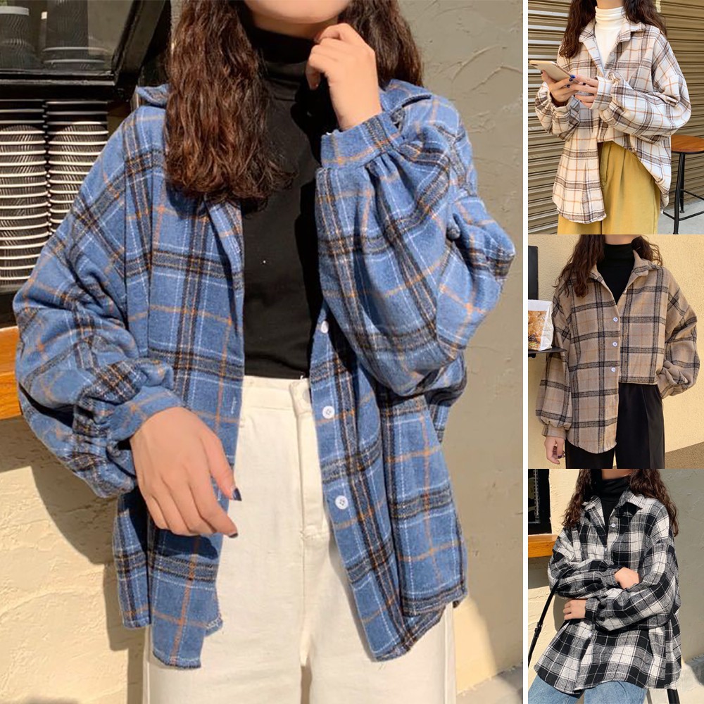 Áo sơ mi tay dài phối nút hoạ tiết ca rô phong cách hàn quốc có size 5xl