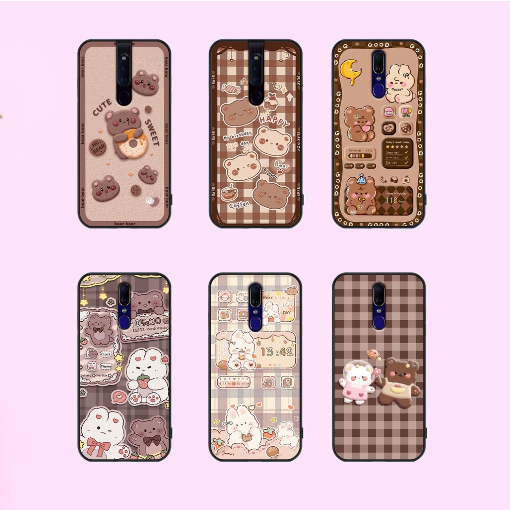 Ốp lưng Oppo F11 / Oppo F11 Pro in hình nền caro gấu thỏ, gấu bear cute