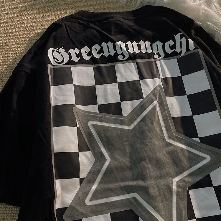 Áo Thun 100% Cotton Tay Ngắn Họa Tiết Ô Vuông Phong Cách Âu Mỹ Cho Nam