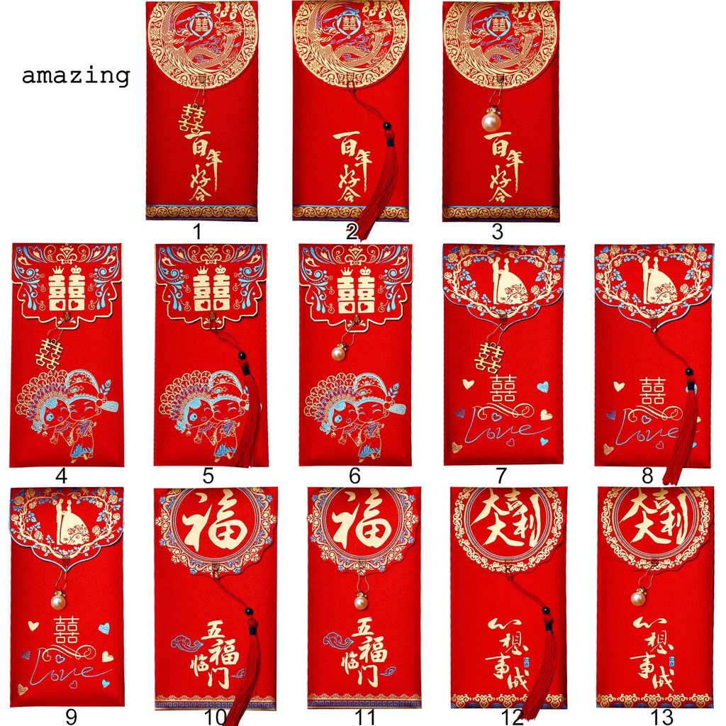 Bao lì xì giấy màu đỏ phối tua rua lâu trôi