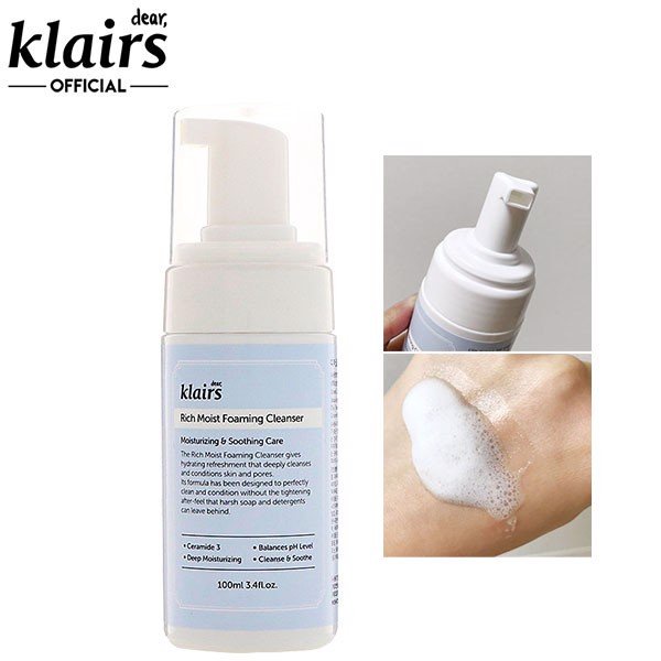 DATE 2025 Bọt rửa mặt cho da nhạy cảm Klairs Rich Moist Foaming Cleanser 100ml