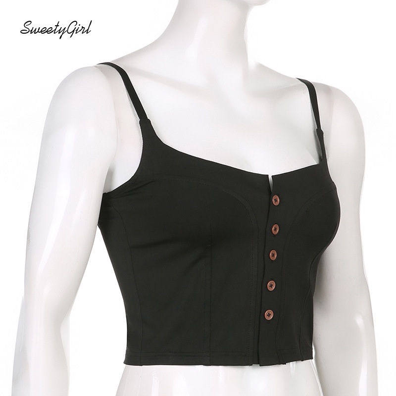 Áo Hai Dây Dáng Ôm Cài Nút Màu Trơn Thời Trang 2022 Cho Nữ