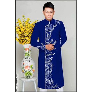 Áo dài vẽ tay cách tân nam lá lúa pha gấm ảnh thật