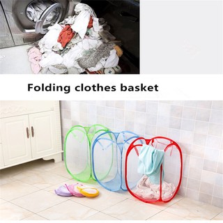 Foldable mesh clothes washing laundry basket bag bin hamper storage home