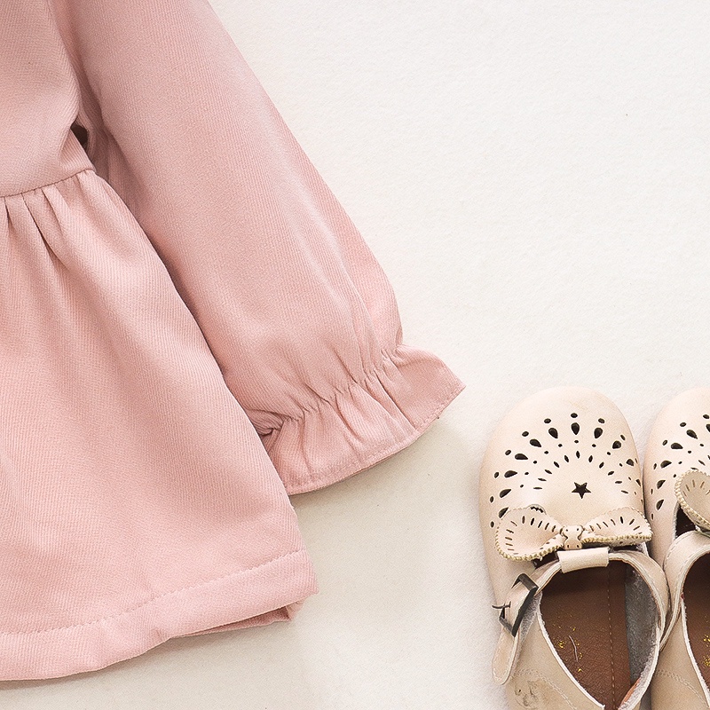 Đầm Công Chúa Tay Dài Phối Bèo Đính Nơ Màu Trơn Thời Trang Thu Đông Cho Bé Gái 0-3 Tuổi